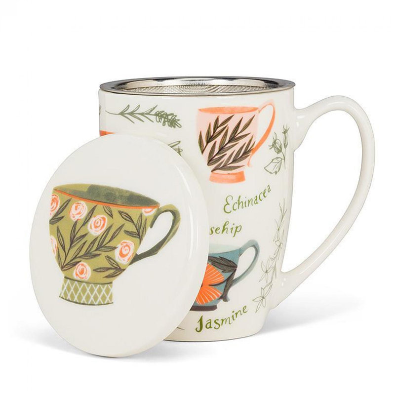 Thé et noms avec couvercle et tasse à thé