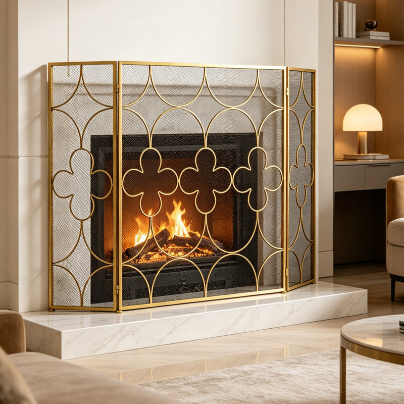 3 Panel Iron Fireplace Screen