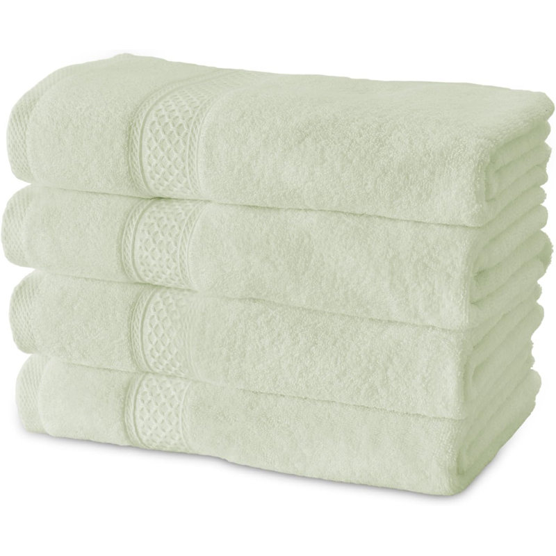  Ensemble de 4 serviettes de bain 100% coton, ensemble de 4 serviettes de bain très absorbantes pour salle de bain, salle de sport, hôtel (vert Saga)