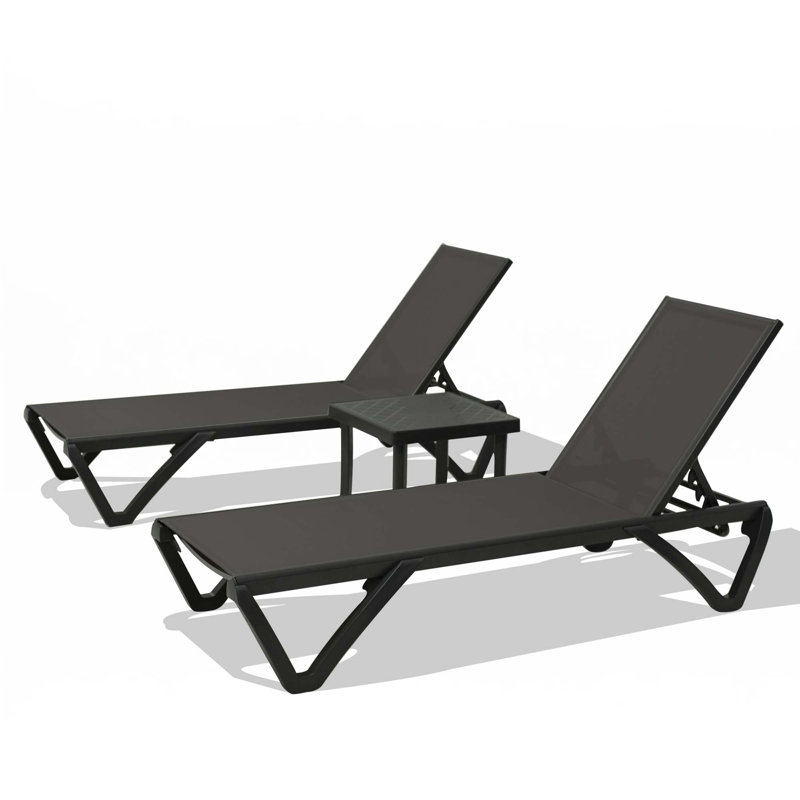 Pool Lounge Chairs Set Of 2 With Side Table, Aluminum Adjustable Outdoor Chaise Lounge, Gray