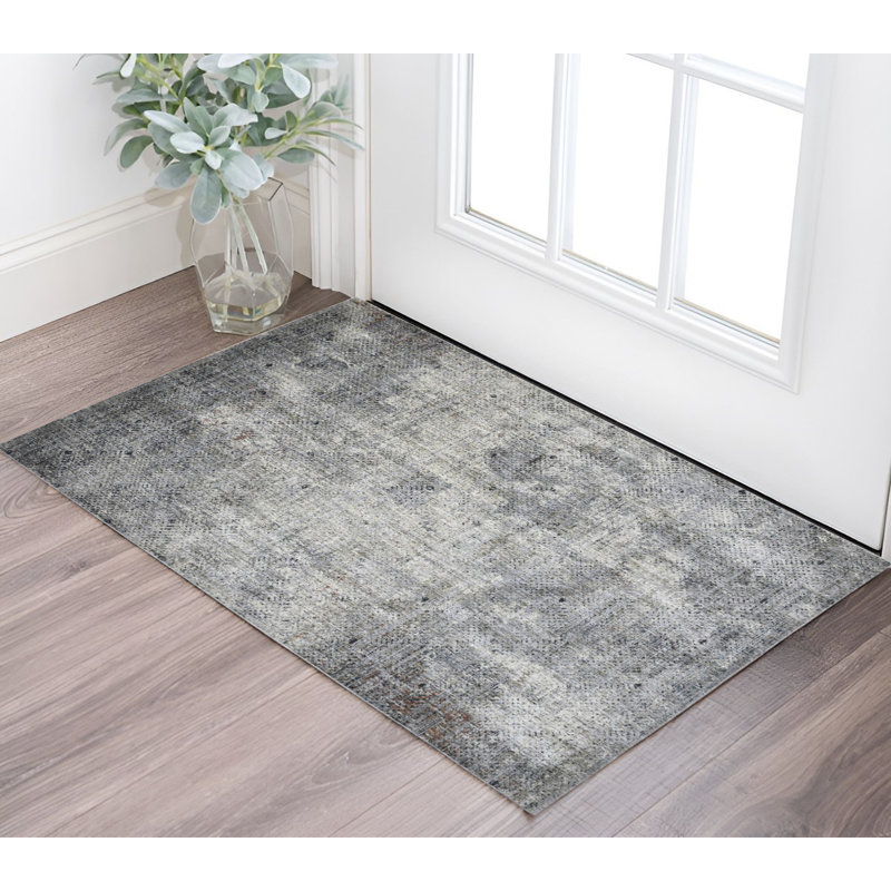 Tapis abstrait noir et gris 2 'x 3' 2 'x 3'