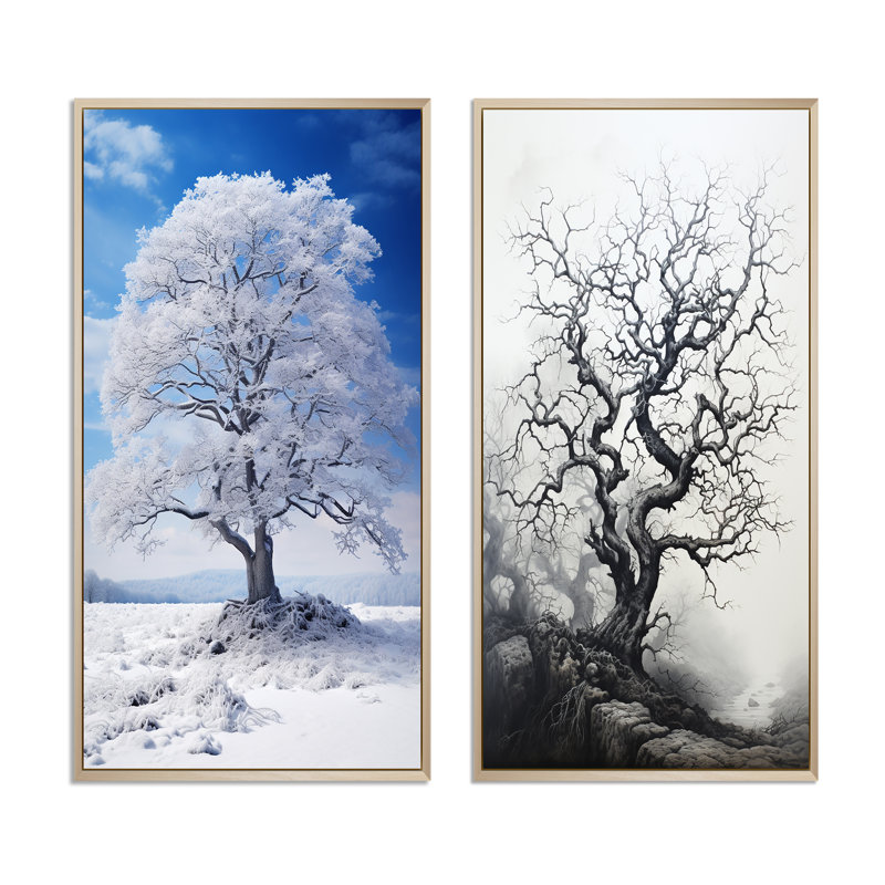 «White Tree Winters Embrace», 2 pièces, Encadrement brun, H 24 po x l 20 po