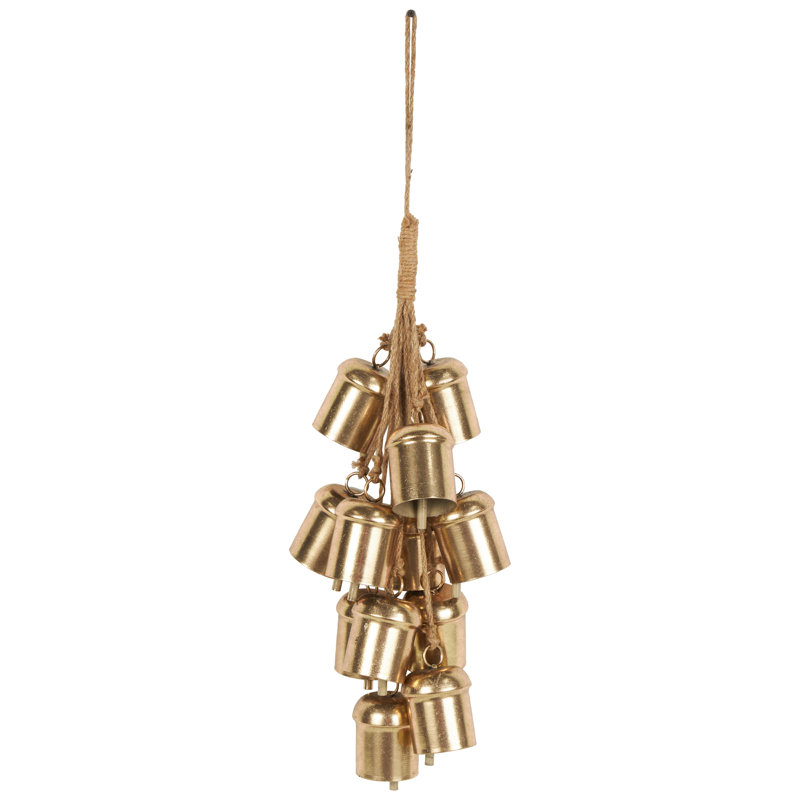 Gold Metal Cluster Decorative Bells with Jute Hanging Rope