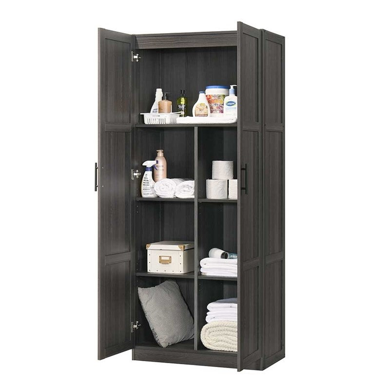  Armoire de rangement en bois d'ingénierie - bois foncé / noir graphite, Gris