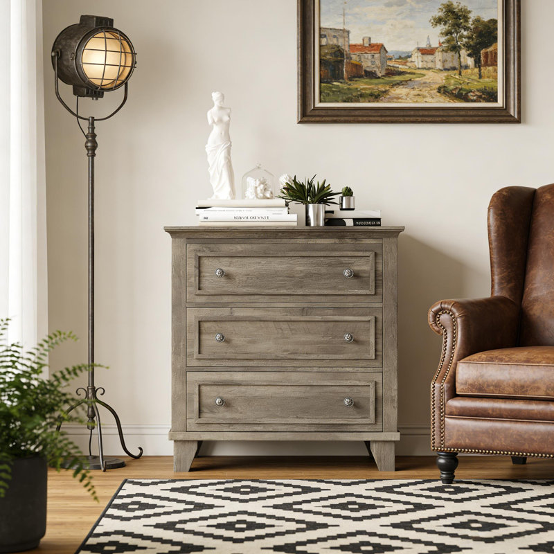 Commode 3 tiroirs avec poignée rétro pour chambre à coucher, salon, couloir, Gris