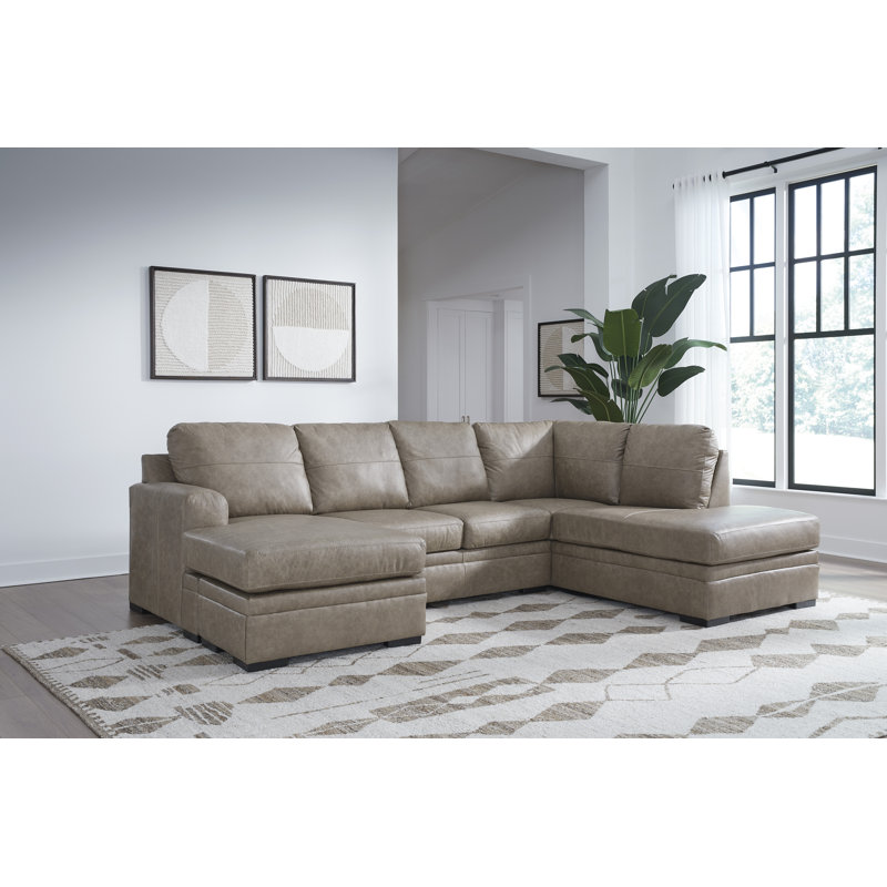 Canapé modulaire 2 pièces avec méridienne Amuleto, Polyester brun