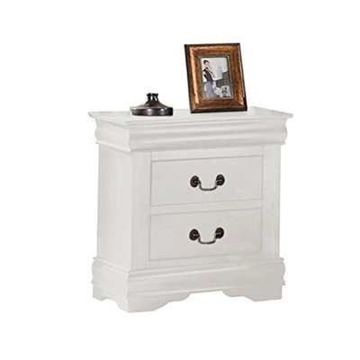 Home Imports Emporium Louis Philippe White 2 Drawer Nightstand with Nickel Pulls and Crown Molding Detail