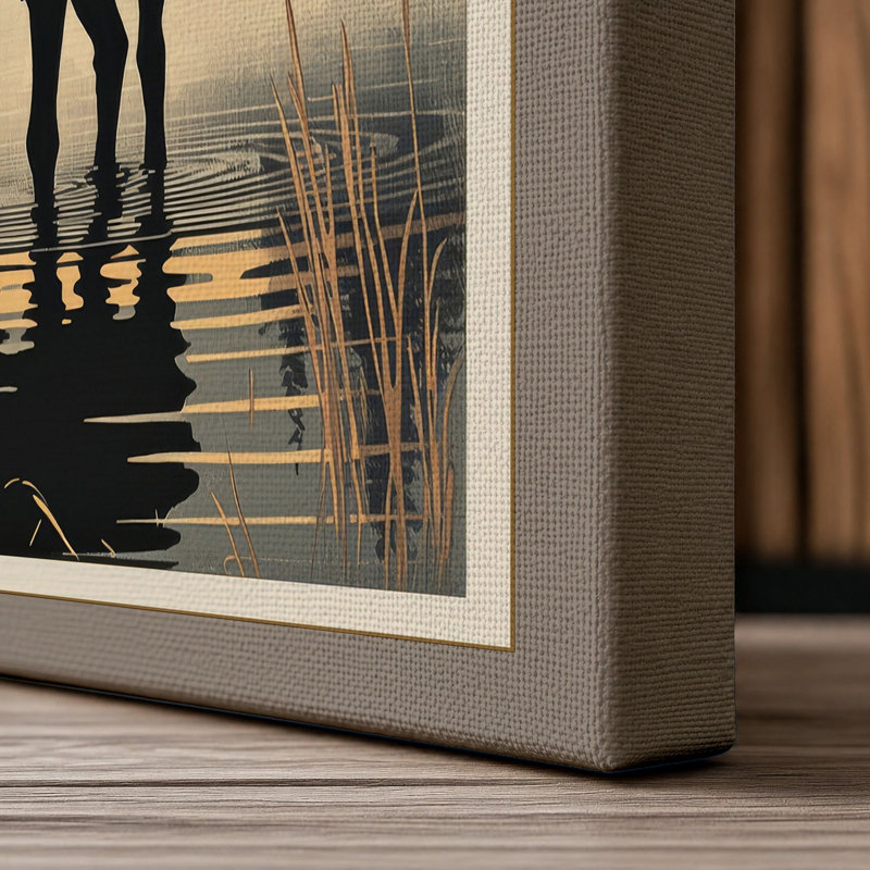 Moose at Dawn Rustic - Wrapped Canvas, 36x24 - 91.4 x 61.0 cm, Taupe Border