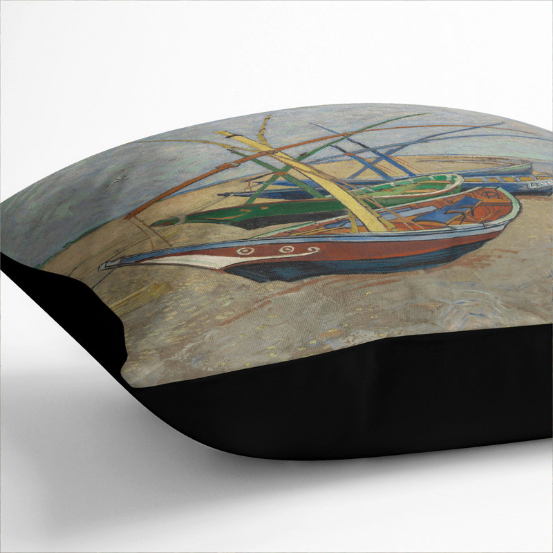 Fishing Boats on the Beach Scatter Cushion, 55cm H x 55cm W x 20cm D, Black