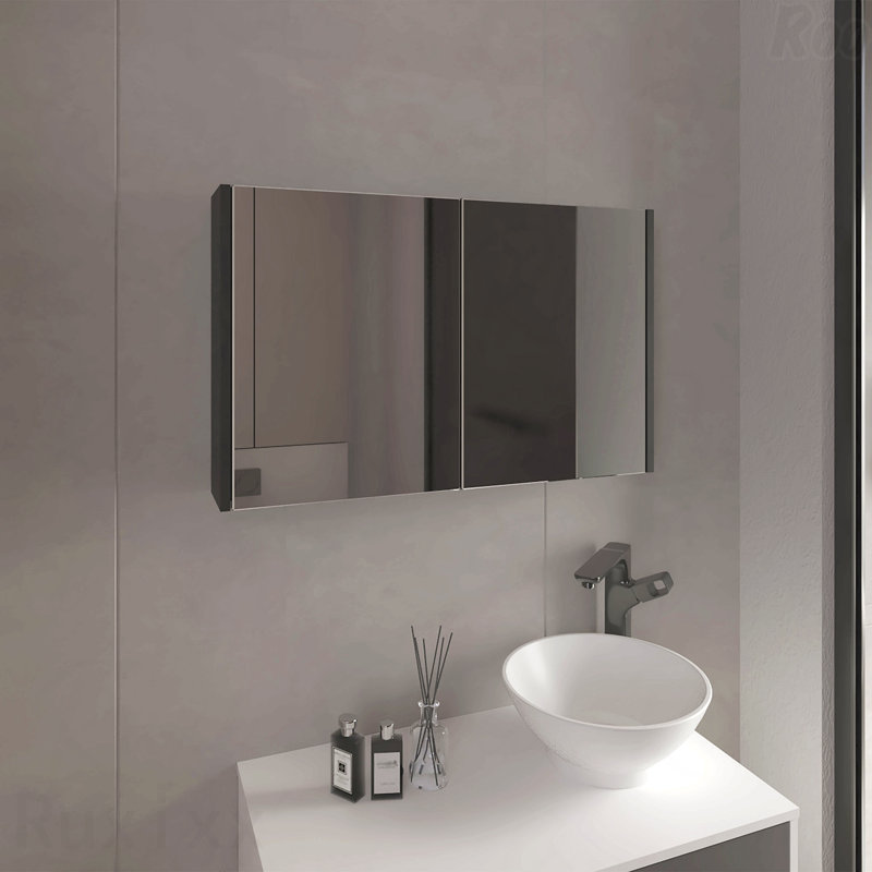Armoire à pharmacie à double porte H 19,7 "x l 31,5", trois tablettes intérieures pour la salle de bain, noir cuisine, Noir