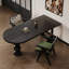 Table de salle à manger 55,12 po style français rétro ovale en bois massif noir-129996700