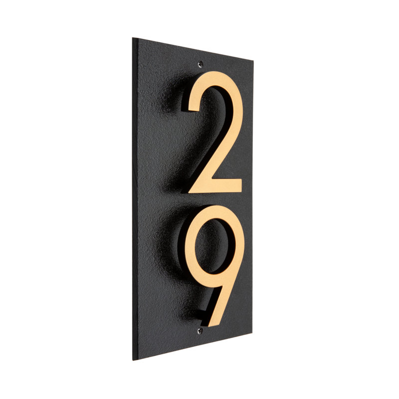 Floating 2-Number Vertical Sign, Black /w/ Black / Gold Modern Font Numbers, Yes