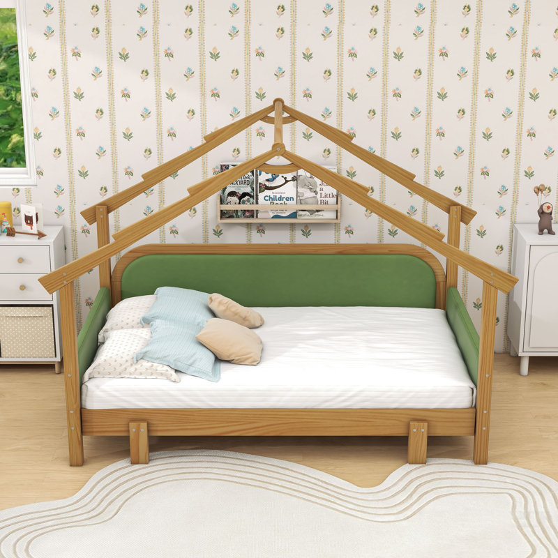 Lit simple en bois avec rails, Vert