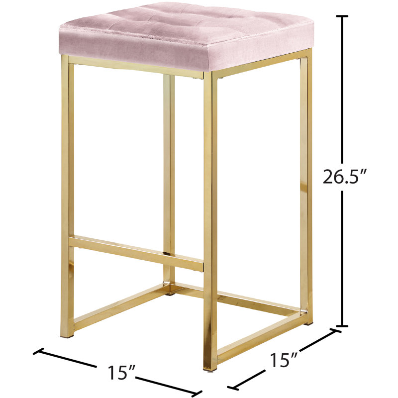 Tabouret de comptoir 26,5 po Sadler, Or, Velours rose