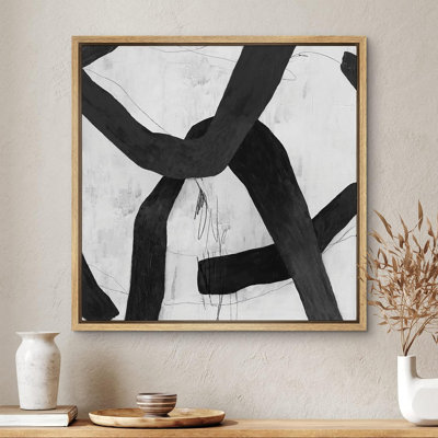 " Industrial Black White Geometric Paint Strokes Abstract Shapes Modern Art Decoration Contemporary "