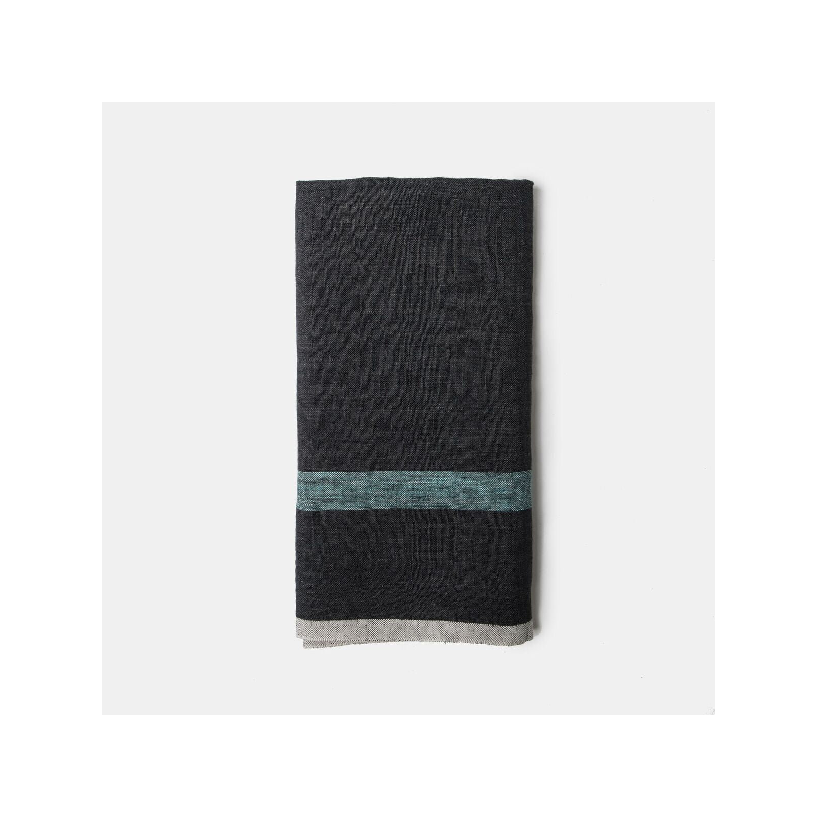 Stripe Tea Towel Kitchen Towel, Charcoal/Aqua