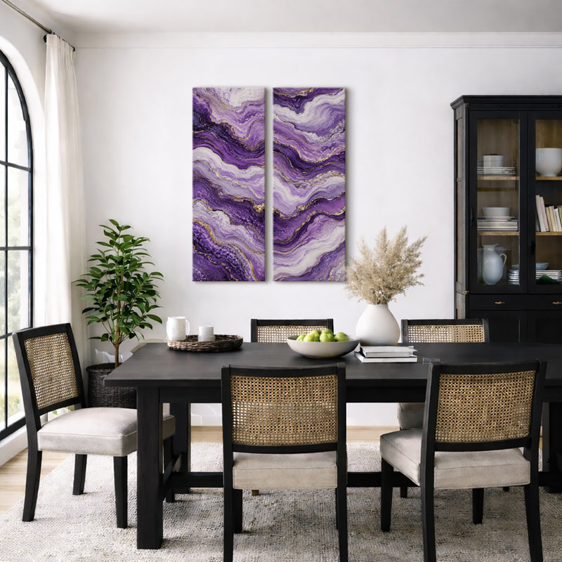 Ensemble de 2 impressions encadrées sur toile, motif abstrait marbre agate or violet – 81 x 30 x 5 cm, H 32 po x l 12 po