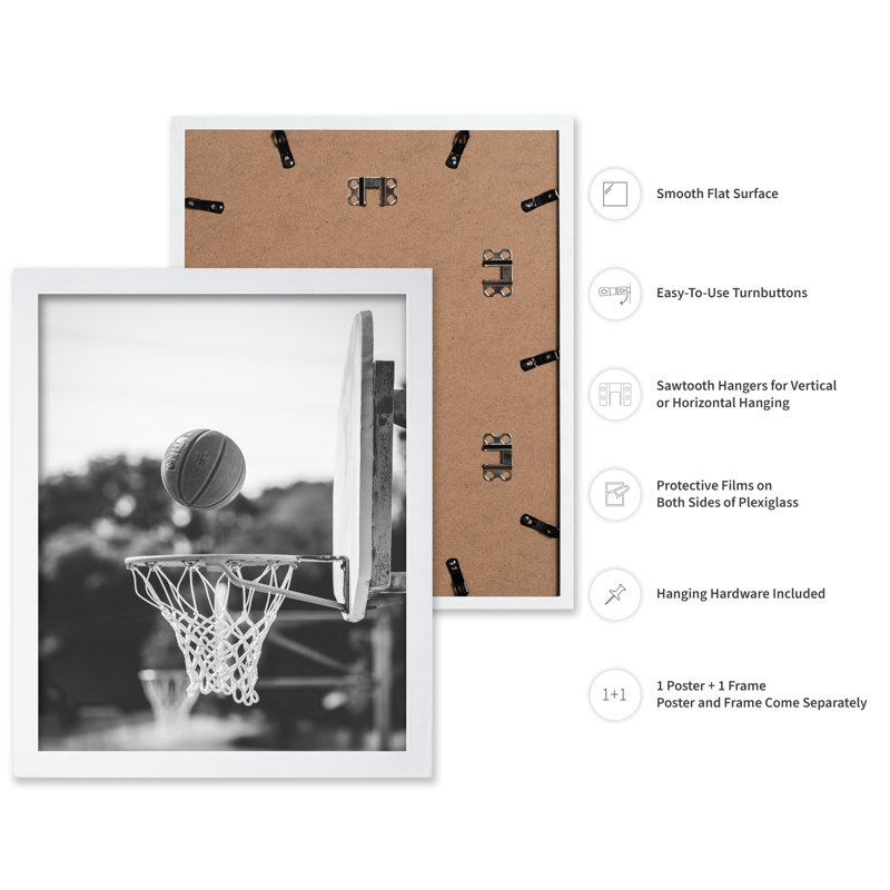 Panier de basketball, Poster, White Framed, 11"H x 14"W