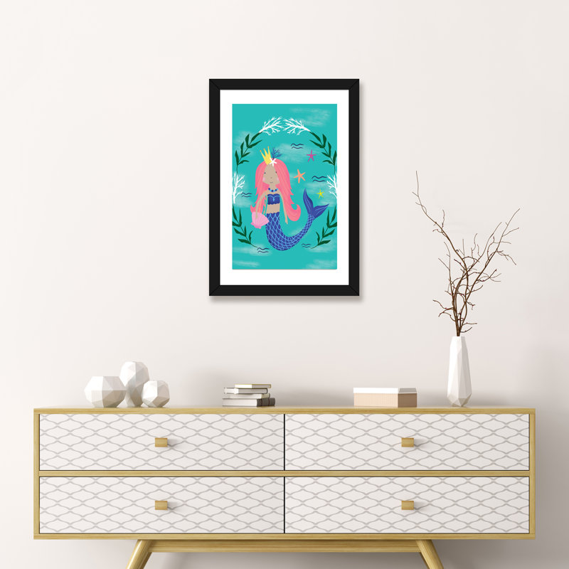 Magical Mermaids par Louise Allen - impression d'art graphique, H 24 po x l 16 po x P 1 po, Papier encadré noir, Blanc