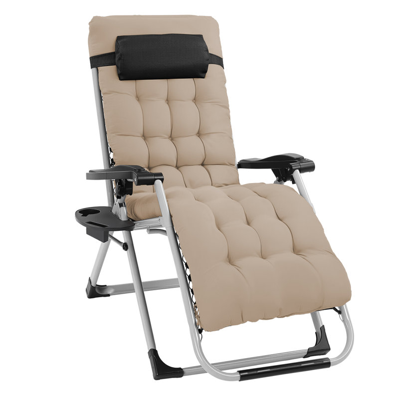 Patio Black Folding Zero Gravity Chair With Brown Cushion, Brown