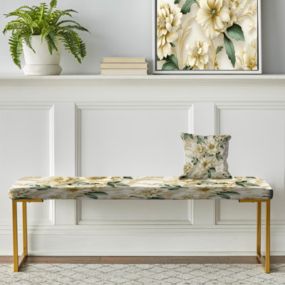 Vintage Lace Trellis Victorian Pattern - Floral Upholstered Gold Bench