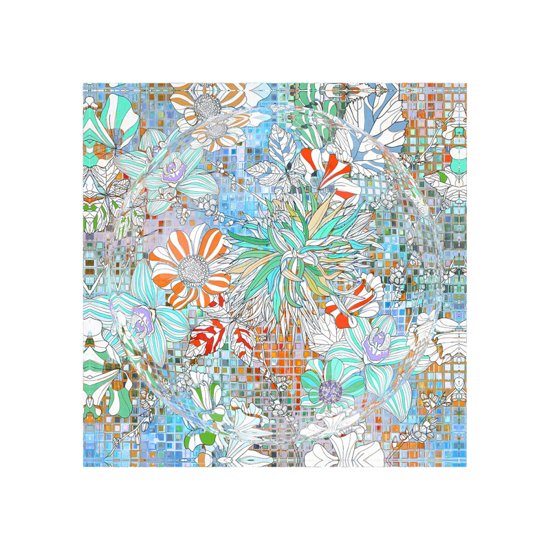 Vide-bonbons en acrylique Pixels et Pétales, L 6 po x P 6 po x H 2 po, Bleu / bleu / orange
