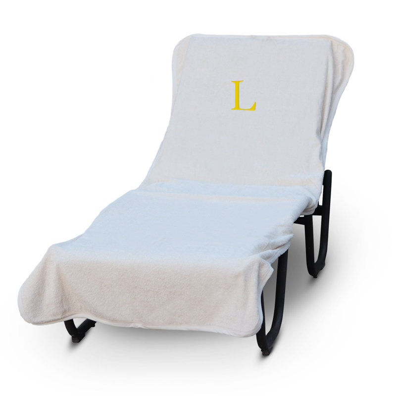Housse pour chaise longue monogrammée - ensemble de 1 - lettre-bloc, L, Blanc / Doré