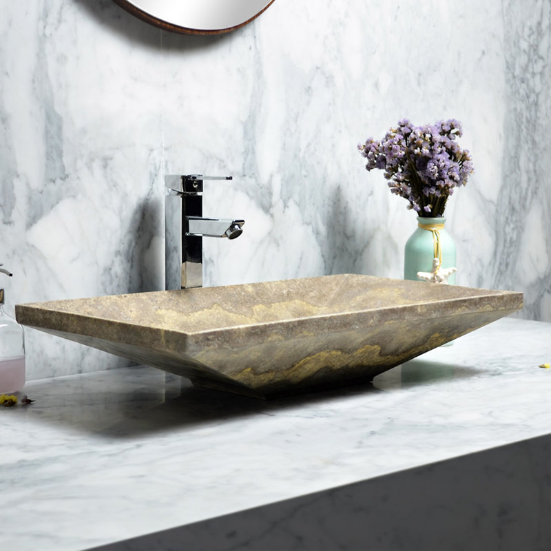 Lavabo de salle de bain rectangulaire en pierre à une cuve Sophie