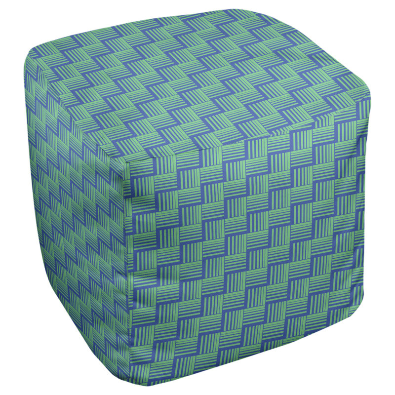 Repose-pieds cubique à rayures classic basketweave, Bleu / vert