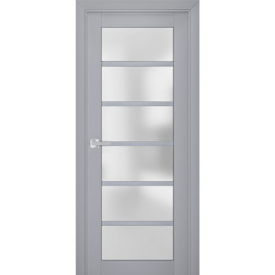 Intérieur en verre givré français avec porte pré-suspendue | Veregio 7602 | Poignée simple à panneau régulier | Portes de salle de bain robustes