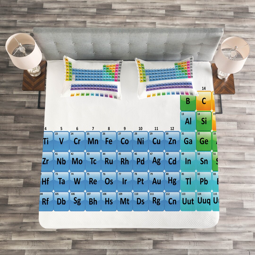 Gestepptes Bettdecken-Set, symbolischer Letters, Periodensystem, Mehrfarbig