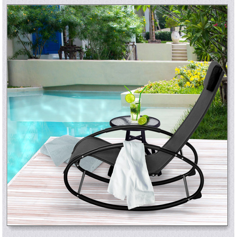 Outsunny Pool Lounger, Outdoor Rocking Lounge Chair for Sunbathing, Pool, Beach, Porch with Pillow