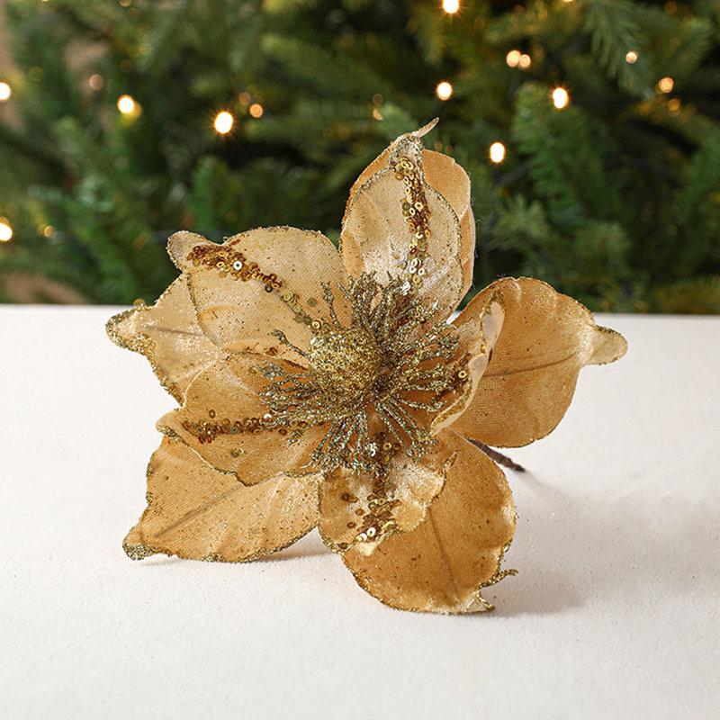 Fleurs de Noël Fleurs artificielles Décorations de Noël Fleurs éternelles Habillez votre arbre de Noël, Gold