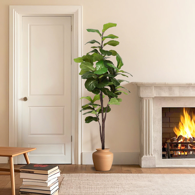 72'' Faux Fiddle Leaf Fig Plant Pure Garden Artificial Fiddle Leaf Fig Tree, 72” H x 27” W x 27”D