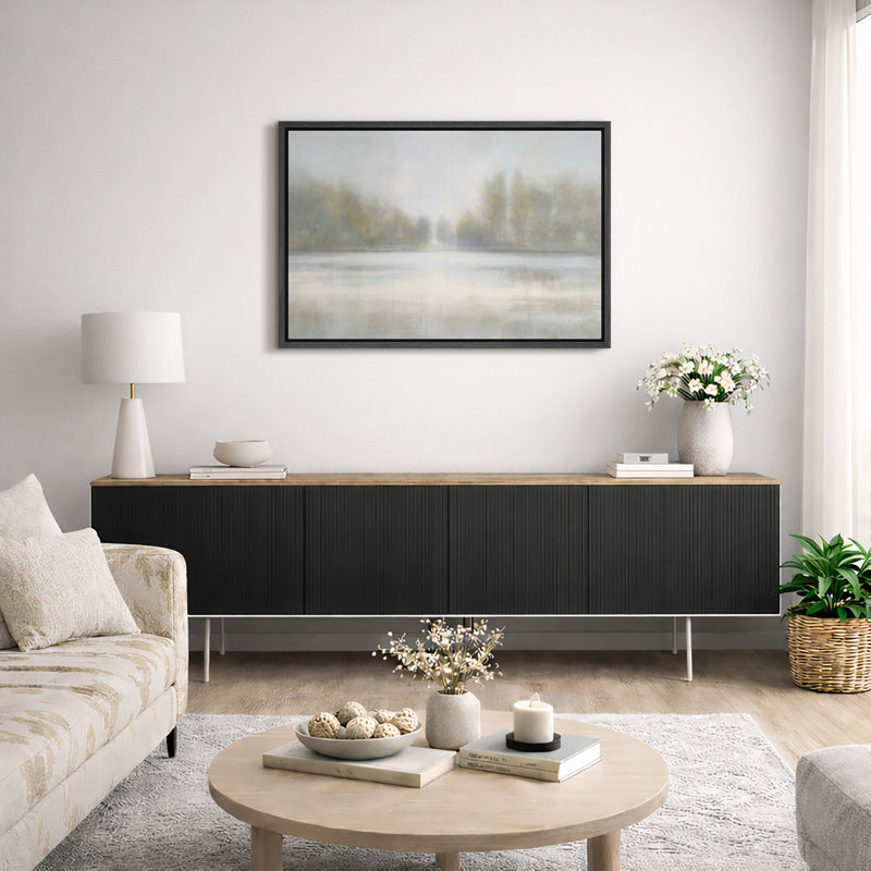 «Ethereal Foggy Forest Reflection», images de paysage de forêt brumeuse tranquille, impression encadrée sur toile, art mural