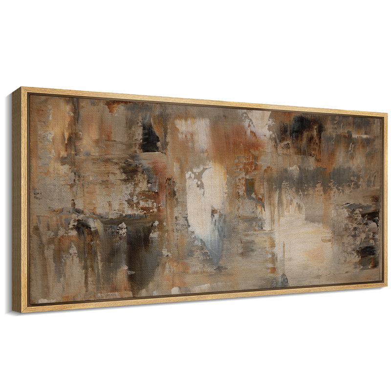 Abstrait, nuances neutres et neutres, impression sur toile encadrée, Cadre naturel flottant, H 30 po x l 60 po x P 1,5 po