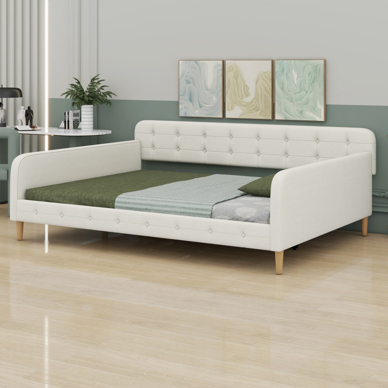 Lit de jour rembourré avec 4 pieds de soutien, Beige