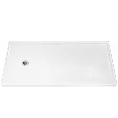 60" L x 36" W Single Threshold Shower Base with Left Drain, Acrylic Shower Pan with Fiberglass Reinforced, Glossy White Shower Tray with Drain Assembly, Integrated 3-Sided Tile Flange Shower Base for 3-Wall Alcove Installation