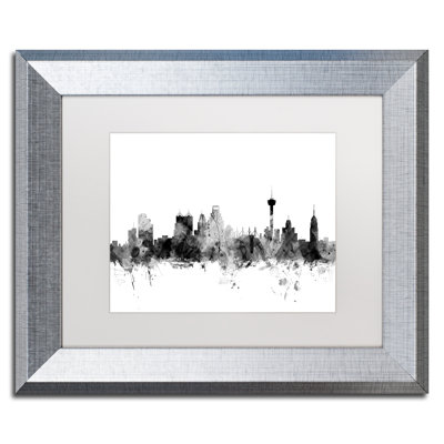 «San Antonio Texas Skyline B&W», reproduction d'impression sur toile encadrée