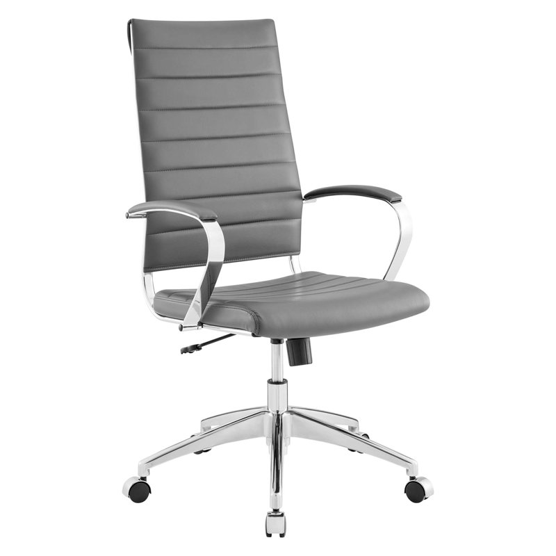 Fauteuil de direction en vinyle à haut dossier nervuré en vinyle par Modway, gris