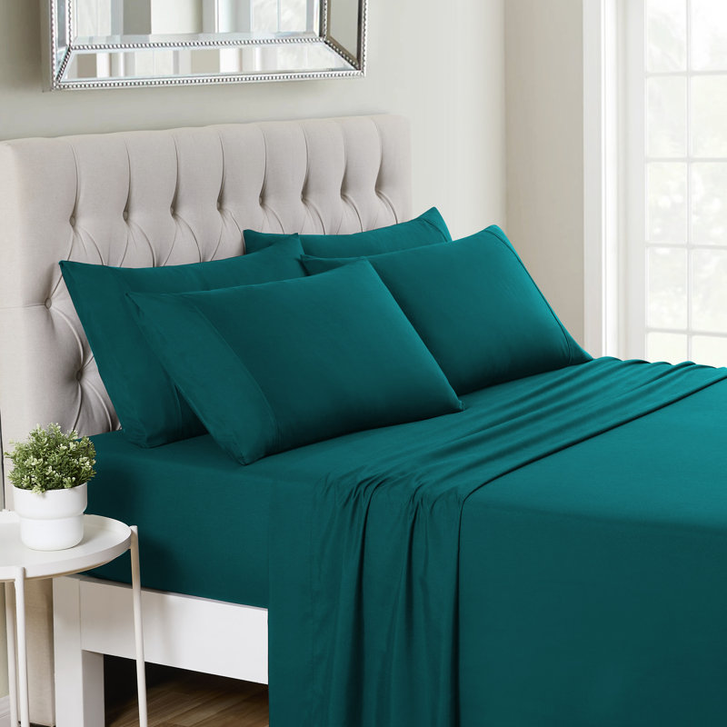 Ensemble de draps luxueux en microfibre douce avec taies d'oreiller en prime, Bleu sarcelle