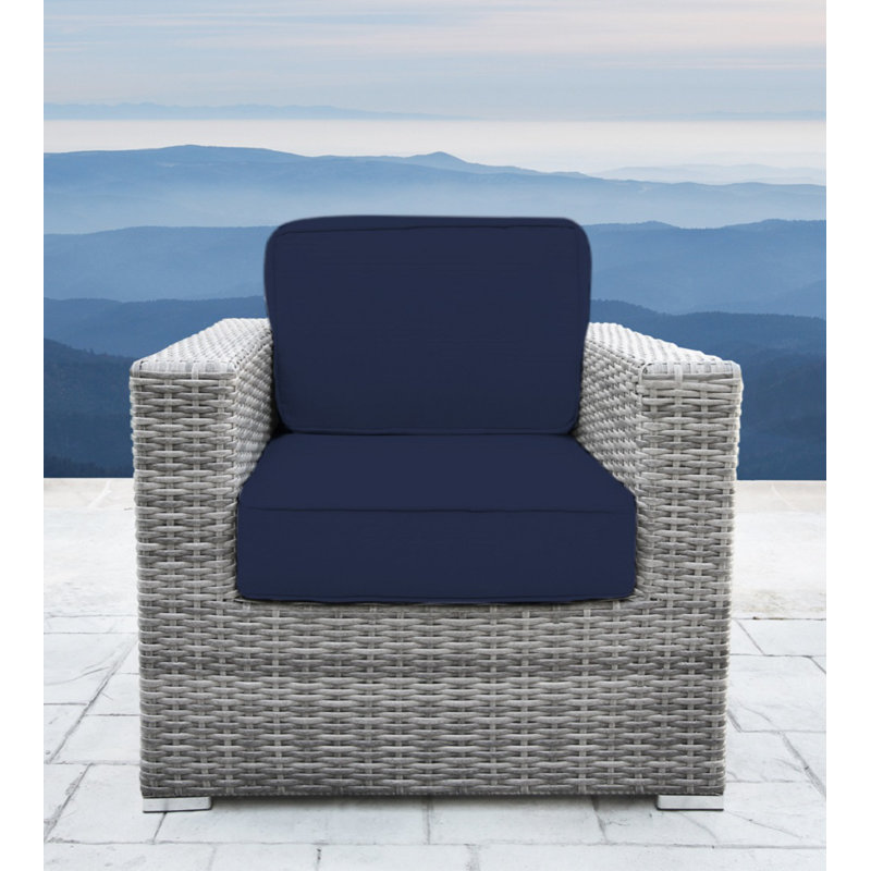 Melanie Fully Assembled Patio Chair with Cushions, Mixed Gray, Sunbrella Navy Blue
