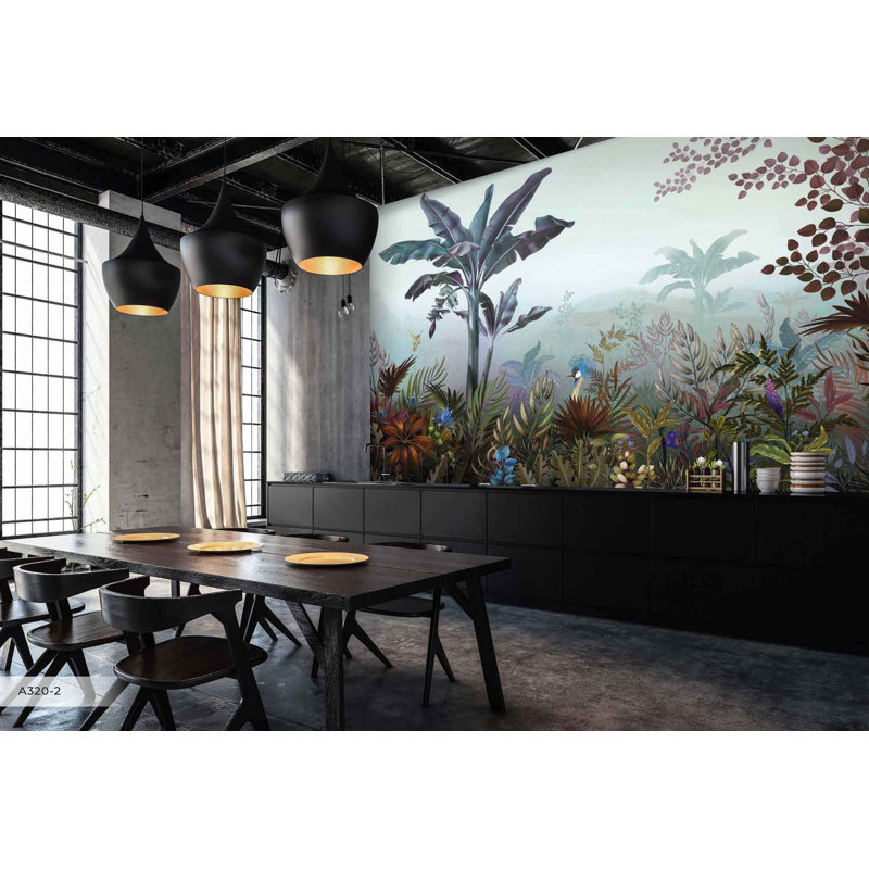 Papier peint tropical, art mural jungle exotique, Mauve, L 54,96 po x l 81 po