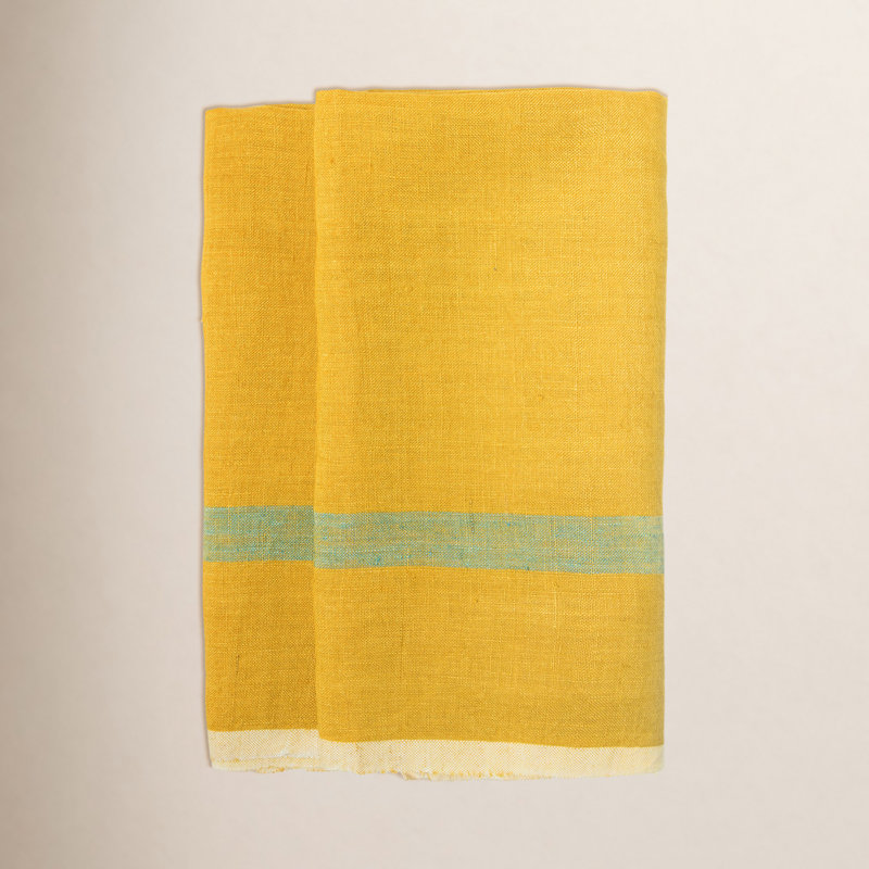 Laundered Stripe Tea Towel Kitchen Towel, Lime/Aqua