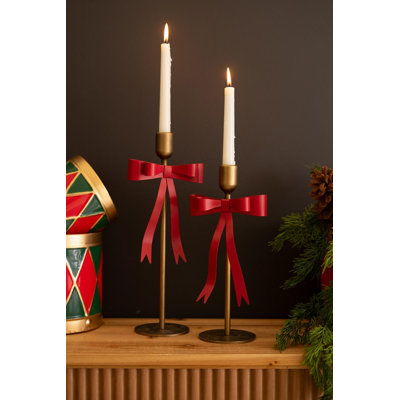  Ensemble de deux bougeoirs de Noël en métal en métal - L 5,5 po en fer doré