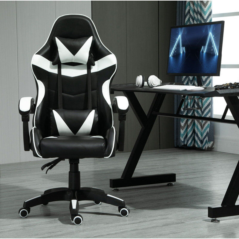 Inbox Zero Adjustable Reclining Ergonomic Faux Leather Swiveling PC & Racing Game Chair, White