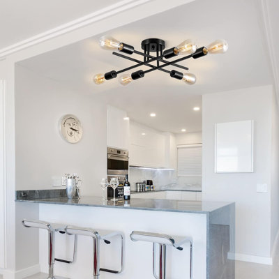 Modern Sputnik Semi-Flush Mount Ceiling Light Fixture - Industrial Mid-Century Farmhouse Chandelier With 6 Adjustable Arms, E26 Base For Bedroom, Living Room & Kitchen