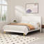 Très grand lit plateforme tapissier très grand avec tête de lit à oreilles et lattes de bois, sans sommier tapissier, beige-598882182-557753322