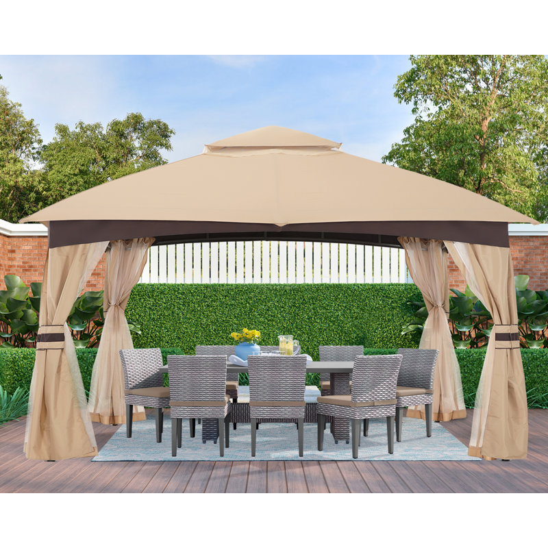 Steel Patio The Soft Roof Gazebos, Beige, 110" H x 143" W x 118" D