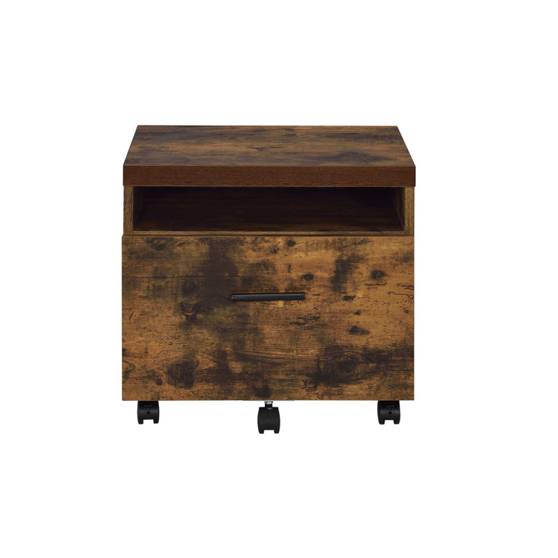 Weathered Oak & Black File Cabinet - Assembled, Wooden Top, Metal Legs, With Compartment And Locked Storage Drawer In Rectangular, Storage, Lock Assembled Construction